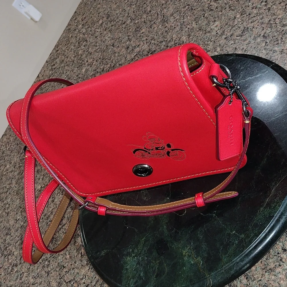 Coach x Disney Red Penny Crossbody with Mickey Mouse black sketched LIKE…